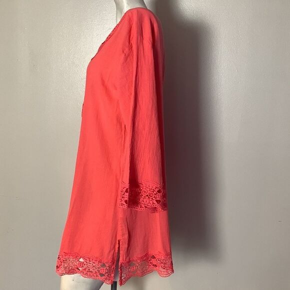 Isaac Mizrahi New York Womens gauze tunic top shirt medium lightweight crochet - Picture 6 of 8